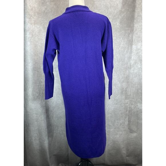 Vtg 80s Benetton Pure Lambswool Purple Maxi Cardigan Made in Italy Size 44 US 12 - Picture 4 of 6